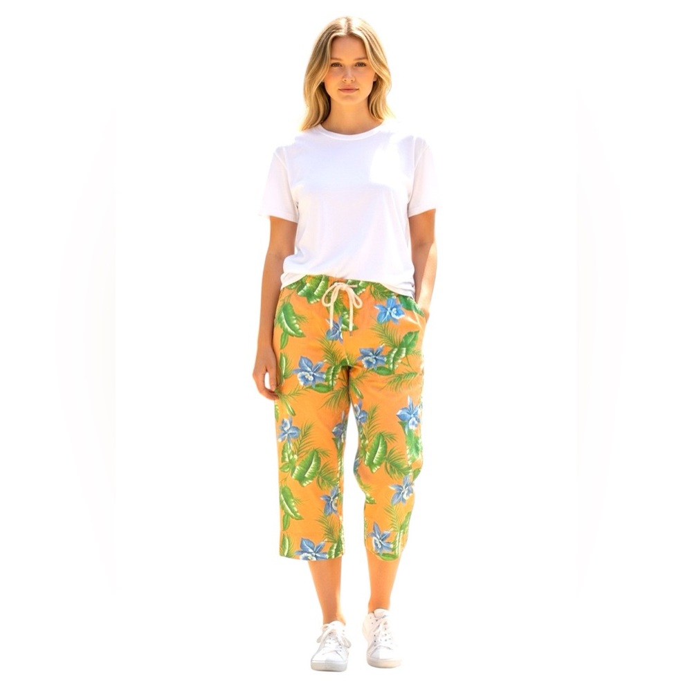 Lauren Ralph Lauren Orange Floral Cotton Capri Pants Size 16 - Picture 11 of 14